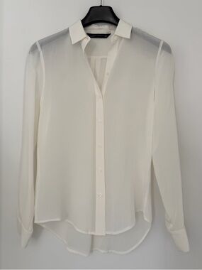 Zara Sheer Ivory Button-Down Silk Shirt Blouse - XS